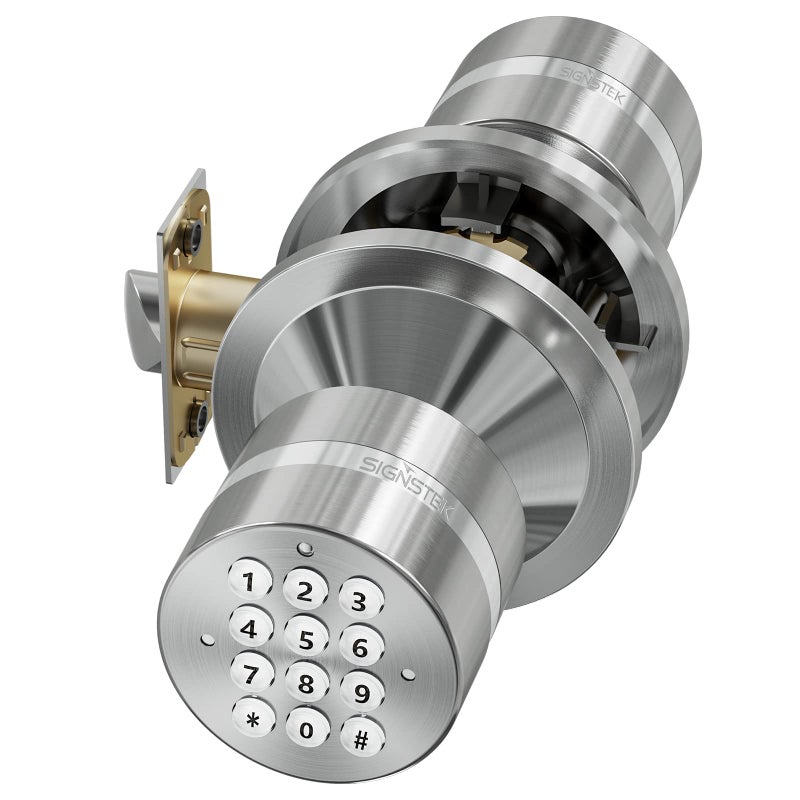 Signstek Keyless Entry Door Lock, Door Knob with Keypad, Smart Code Door Lock, Mute Mode, Passage Function, Easy to Install, Satin Nickel - Image 1